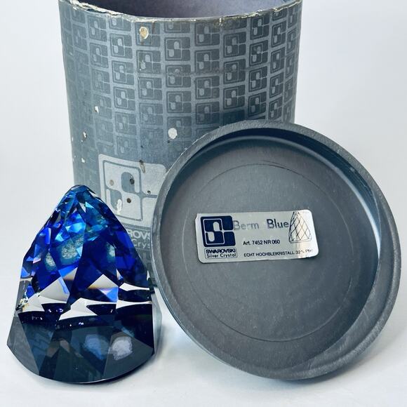 Swarovski Silver Crystal Berm Blue Art 7452 NR 060 Cone Paperweight Original Box - Picture 2 of 8